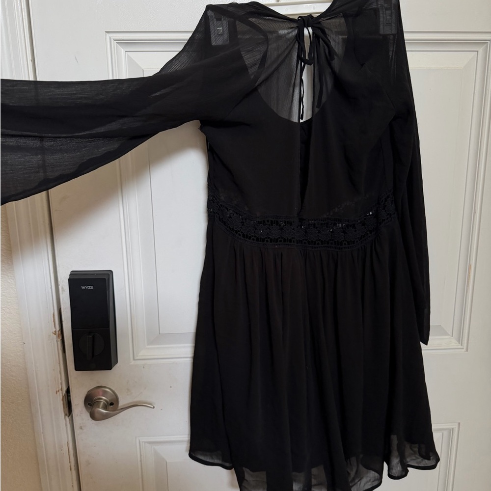 Black Sheer Long-Sleeve Mini Dress - Women